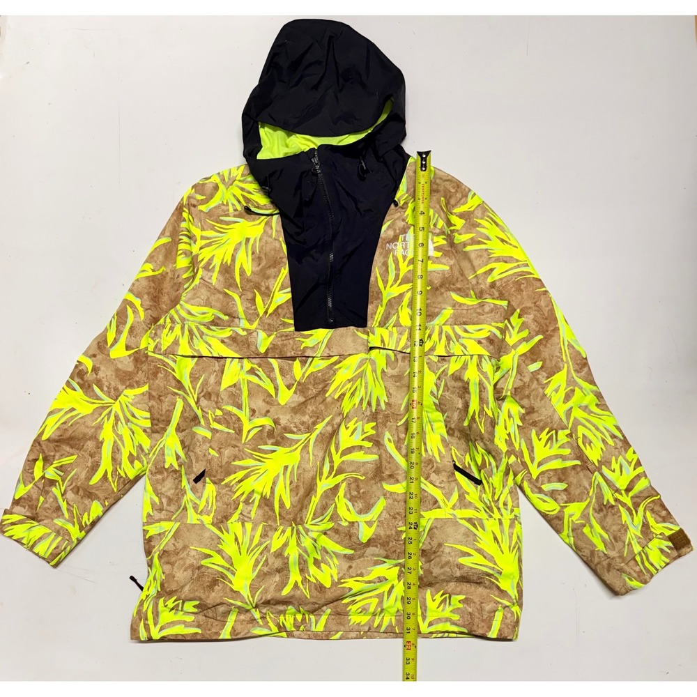 The‎ North Face Mens Fanorak Anorak Jacket Neon Yellow Tan Leaf Print Large